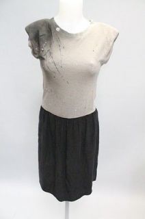VENA CAVA Gray Splatter Detail Ruched Waist Silk Knit Shirt Dress Sz M