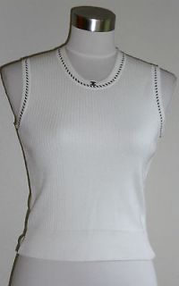 CHANEL CC white off white ivory black cropped knit ribbed logo vest 
