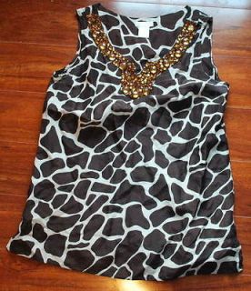 gorgeous worthington giraffe print SILK blouse rhinestones womans m