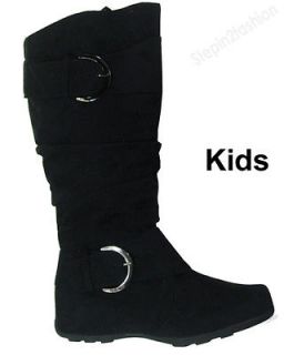 Girls Kids Boots Knee High Faux Suede Flat Boot Fashion Slouch Stylish 