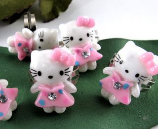 10pcs Pink White HelloKitty Cat Childrens/kid​s Resin Ring