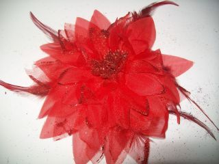 FEATHER ORGANZA FLOWER BABY , CHILD & LADY HAIR BOW CLIP BARRETTE 04