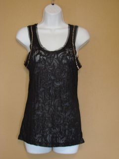 Charlotte Russe Sz S Small Sheer Burnout Lace Sequin Black Tank Top 
