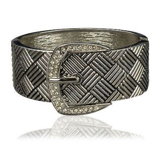 Wide Crystal Smoky Gold Plated Belt Style Charm Bangle Bracelet XA216K