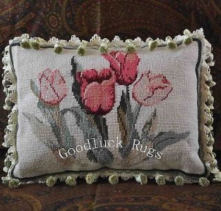 11x15 Handmade Tulips Decorative Bed Sofa Couch Needlepoint Pillow 