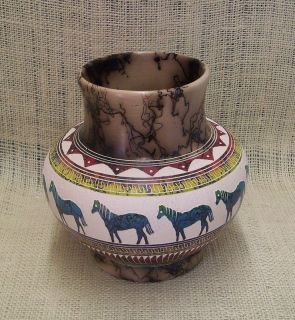 Hilda Whitegoat Pottery Med Chimney Pot Blue Horses