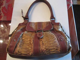 CHRISTIAN LOUBOUTIN SPECTACULAR GOLD SNAKESKIN & BROWN LEATHER PURSE 