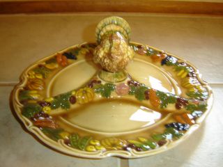  Ceramic Holiday Turkey Figural 3 Section Condiment/Candy Serving Dish