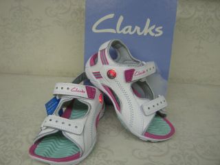 Clarks Pier Love White Combi Leather Velcro Sandals