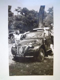 Old black and white photo Citroen 2 cv car from 1951 France