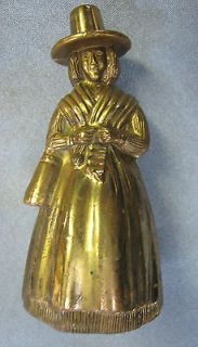 Vintage Cast Brass Woman Pilgrim Dinner Bell England Female Figurine