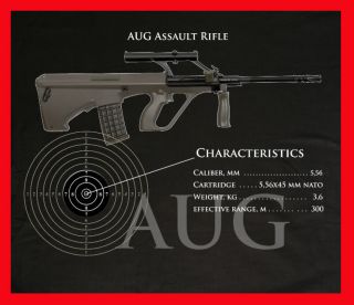   SHIRT STEYR AUG ASSAULT RIFLE GUN 100% COTTON ARMY AK 47, MILITARY