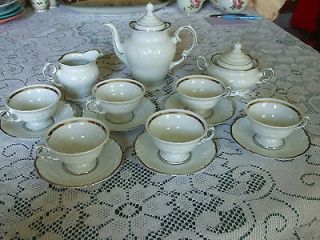   China Made in Poland 6 Cups & Saucers Coffee Pot Creamer & Sugar Bowl