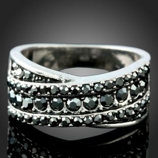   Girls 18k White Gold GP black stone cross Swarovski Crystal Ring