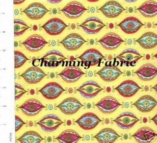 HENRY GLASS Paisley Parade Colorful Yellow Flora Fabric