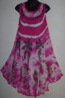 Pink Tie Dye Palm Trees Sequin Mini Dress or Long Tunic Top Fit XL 1X 