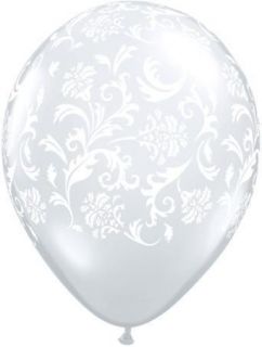 Damask Print Clear & White Latex 11 Balloons x 5
