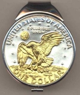 Gold/Silver Coin Money Clip, Eisenhower Dollar Reverse
