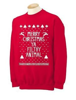 MERRY CHRISTMAS YA FILTHY ANIMAL * SWEATSHIRT CREW ugly sweater RED 