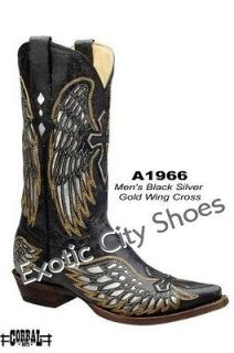 Corral Mens Leather Cowboy Western Boots Black Silver Gold Wing Cross 