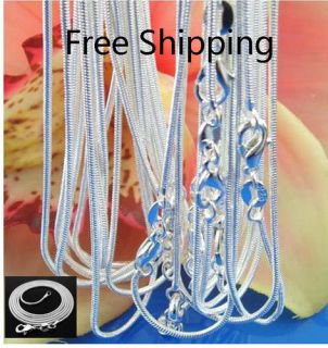 Fashion Silver Jewelry 50PCS Silver 1mm Smooth Snake Chains Necklace 