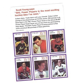 1970 71 ESSO NHL POWER PLAYER COURNOYER SMITH LIBETT PICARD DOAK UNCUT 