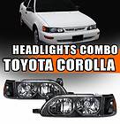 1993 1997 Corolla JDM Black Crystal Headlights+Corner Lights w/ Amber 