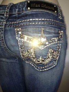 NWT Miss Chic Western Sequence Rhinestone Boot Cut Jeans Size 15/32 