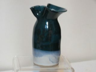 Pinch Pottery Vase Pitcher Deep Blue Green Aqua Cream Signed