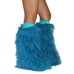 Turquoise Sparkle Furry Fluffy Rave Boot Cover Legwarmers