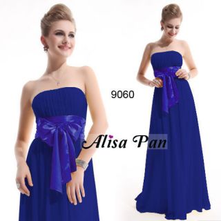 Sapphire Blue Strapless Bowtie Chiffon Maxi Bridesmaid Dress 09060 AU 