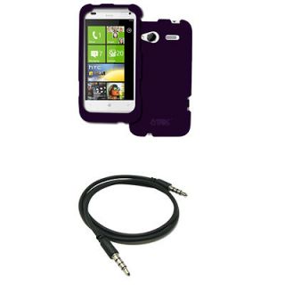Hard Rubberized Purple Case Cover+Stereo Auxiliary Cable for HTC Radar 