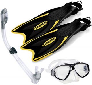 Cressi Palau Fins, Focus Mask, Dry Snorkel Set, YL   ML