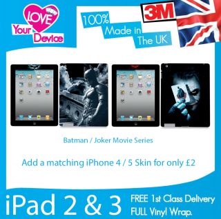 iPad 2 3 Batman Joker Dark Knight Wrap Skin Cover Sticker 3M Vinyl 