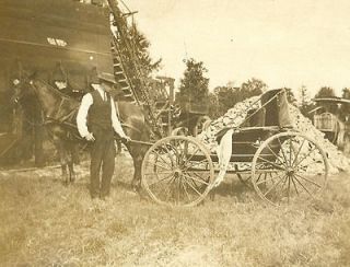Man w Horse drawn Buggy Farm Crops Machinery Vintage Real Photo 