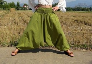 Elastic Smock Aladdin Mao Pants Cotton in Olive Drab Green size M