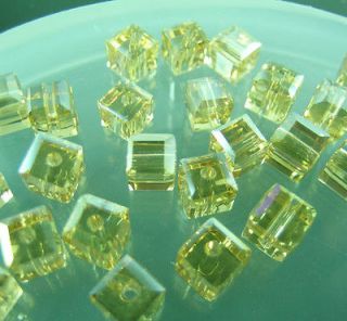Exquisite 6mm Swarovski Crystal Cube Beads 5601# Gold AB 50 pcs