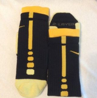 Custom Nike 2 Layer Elite Basketball Socks Black and Yellow Large Size 