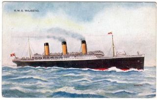 Early Cunard White Star RMS MAJESTIC Ship John Fry Postcard