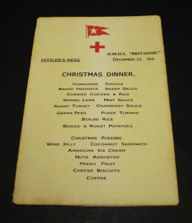 White Star Line, HMHS Britannic, December 25th 1915 Christmas Menu