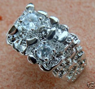 MENS ROBUST CZ NUGGET RING 18k white gold overlay 10