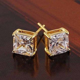 Charming Flawless CZ 9K Gold Filled Women Square stud Earrings,E089