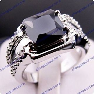 Newly listed Black Cubic sapphire Mens 10KT white Gold Filled Ring 