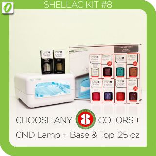 PICK 8 SHELLAC COLORS+CND UV LAMP+BASE TOP COAT .25 Choose Set Nail 