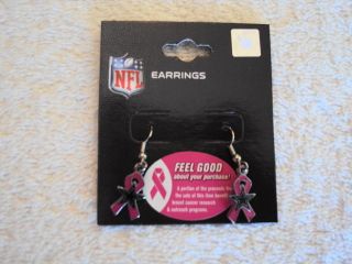 DALLAS COWBOYS Logo Pink BCA Ribbon NFL Silver J Hook Dangle Earrings 