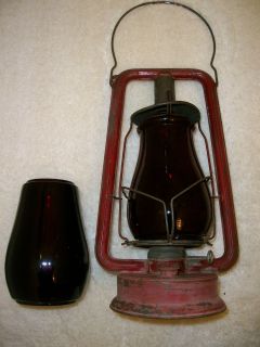 Vintage Dietz Hy Lo New York U.S.A. Red Globe Glass Kerosene Railroad 