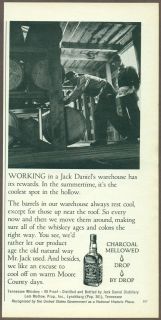 Jack Daniels Whiskey 1973 magazine print ad, whisky barrels