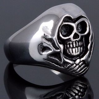 Grim Reaper Damien 2 Biker Skull Ring 316L Stainless Steel size 10