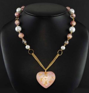 From  Frosted Pink Foil Heart Pendant Necklace 14kt Yellow Gold Ep