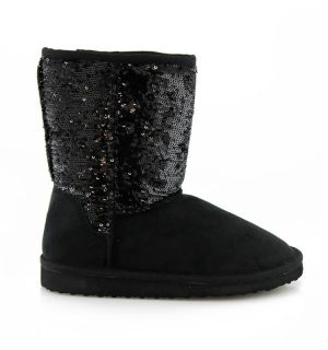 NEW Womens Comfy Casual Flat Ankle Winter Boots w/ Sequins and Faux 